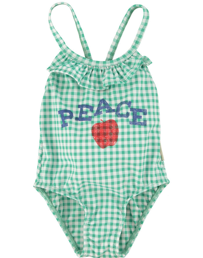 "Peace" Baby Swimsuit Green Chekered