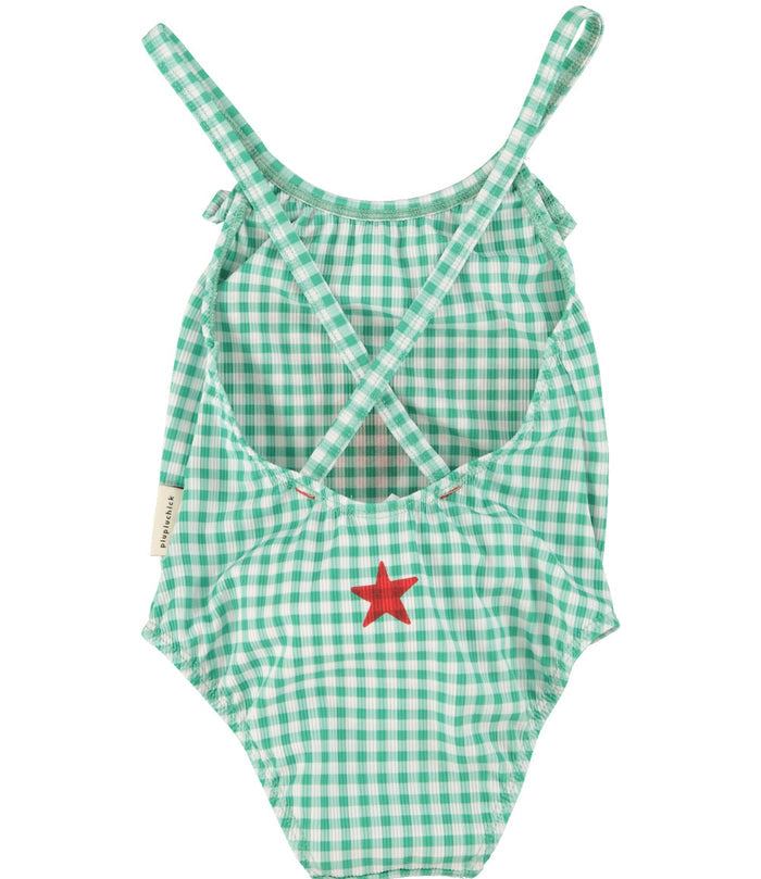 "Peace" Baby Swimsuit Green Chekered