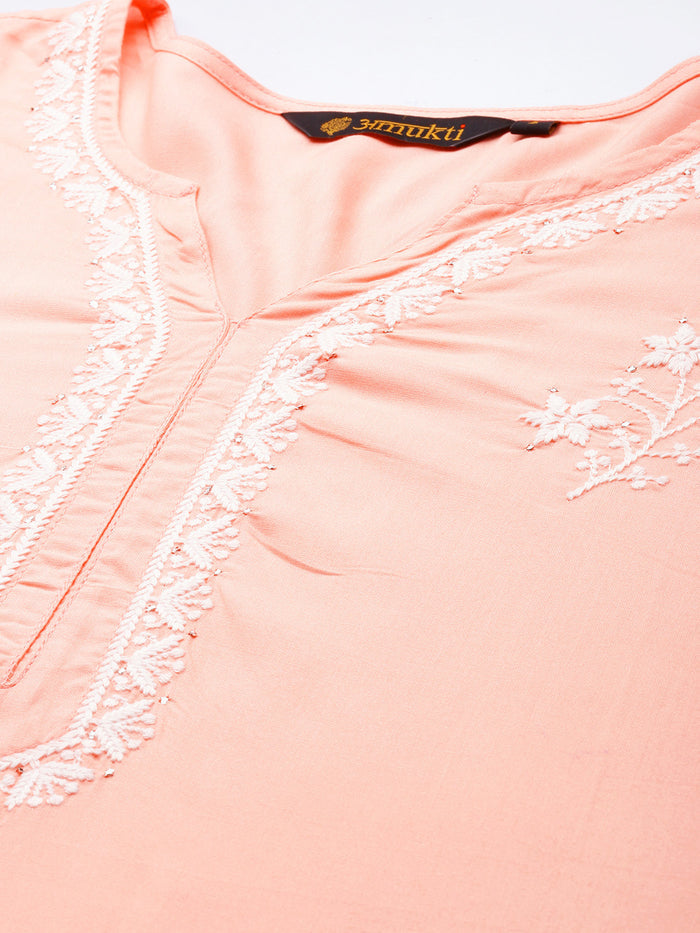 Peach Embroidered Ethnic Tunic, Short Top, Short kurta, Peach short kurta