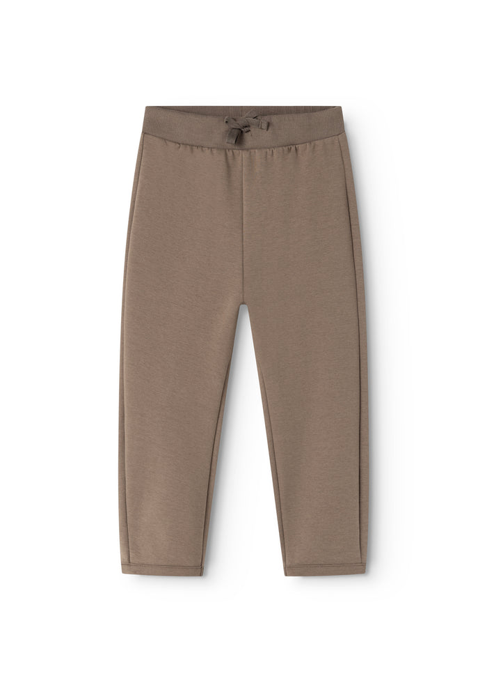 Dusty brown sweatpants with elastic waistband and straight legs.