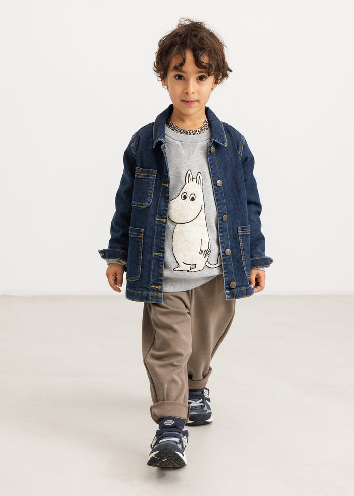 Dusty brown pants for children with elastic waist and straight legs.