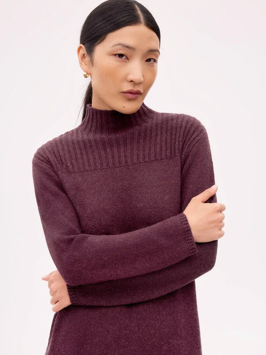Petite Burgundy Rib Knit High Neck Dress