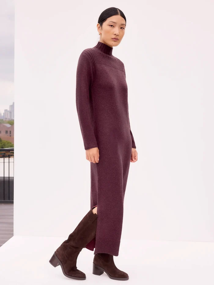 Petite Burgundy Rib Knit High Neck Dress