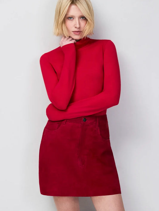 Petite Red Suede Mini Skirt