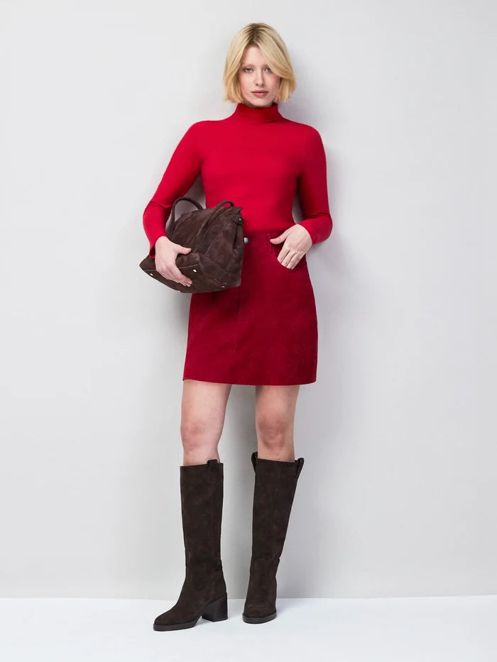 Petite Red Suede Mini Skirt