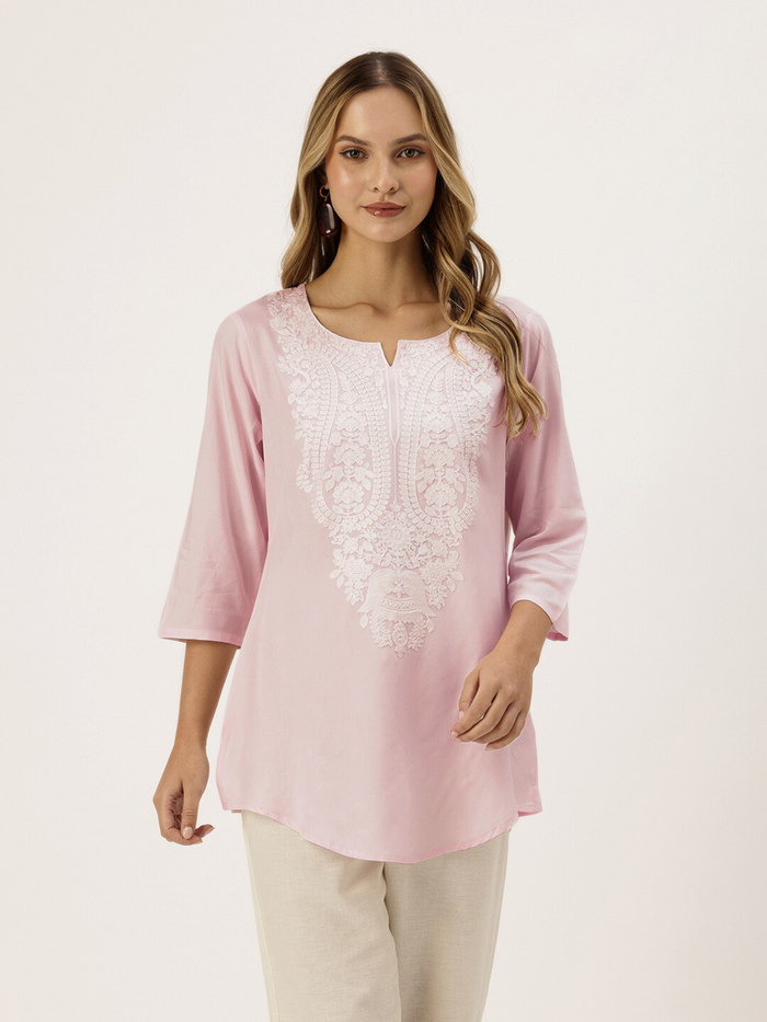 Pink Embroidered Ethnic Tunic