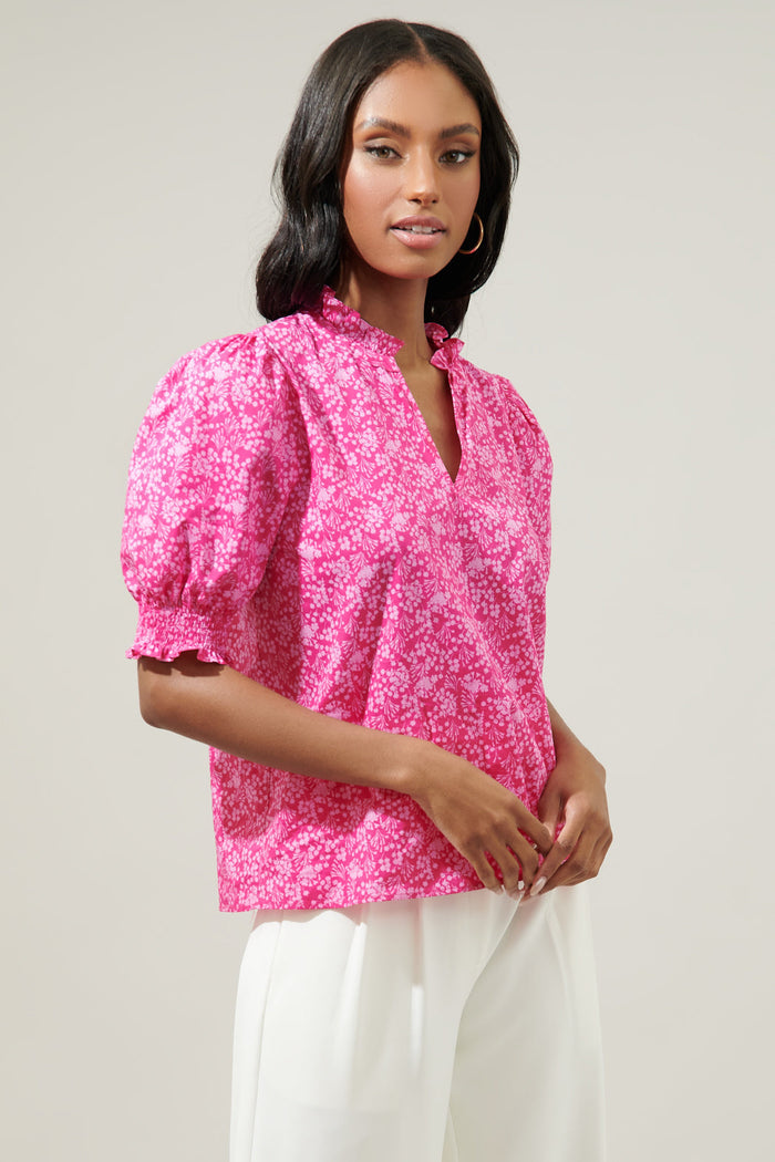 Pink Palisades Reign Split Neck Top