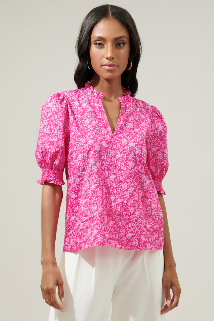 Pink Palisades Reign Split Neck Top