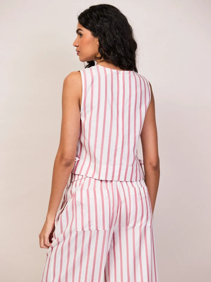 Pink Stripe Cotton Blend Tie Side Shell Top Co-Ord Set