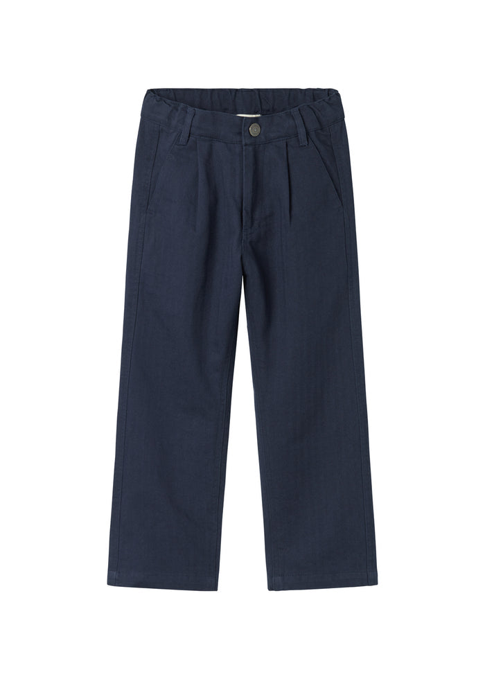 Dark blue party pants with button closure and pockets for children