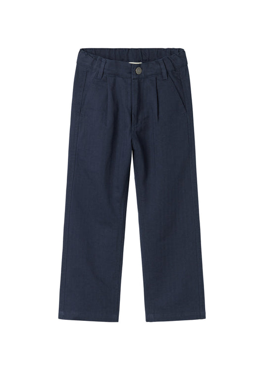 Dark blue party pants with button closure and pockets for children