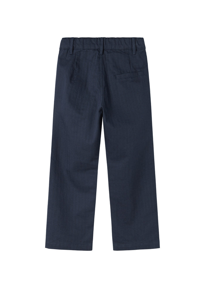 Dark blue party pants with button closure and pockets for children