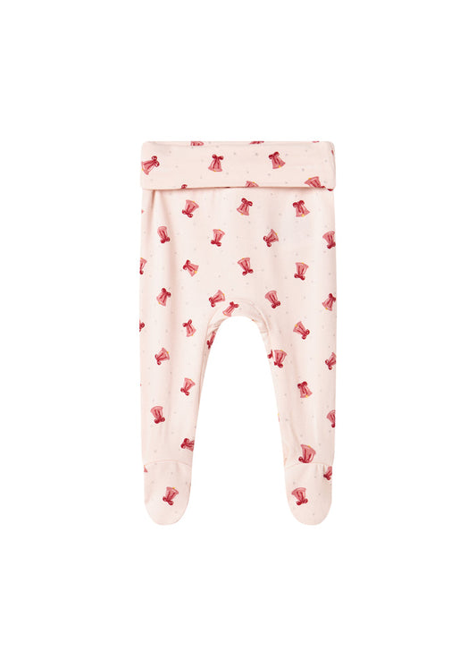 Baby pants with red Christmas bell print and feet