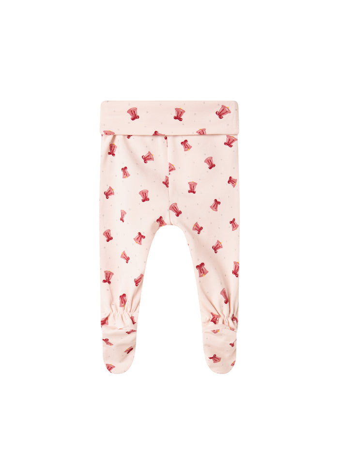 Baby pants with red Christmas bell print and feet