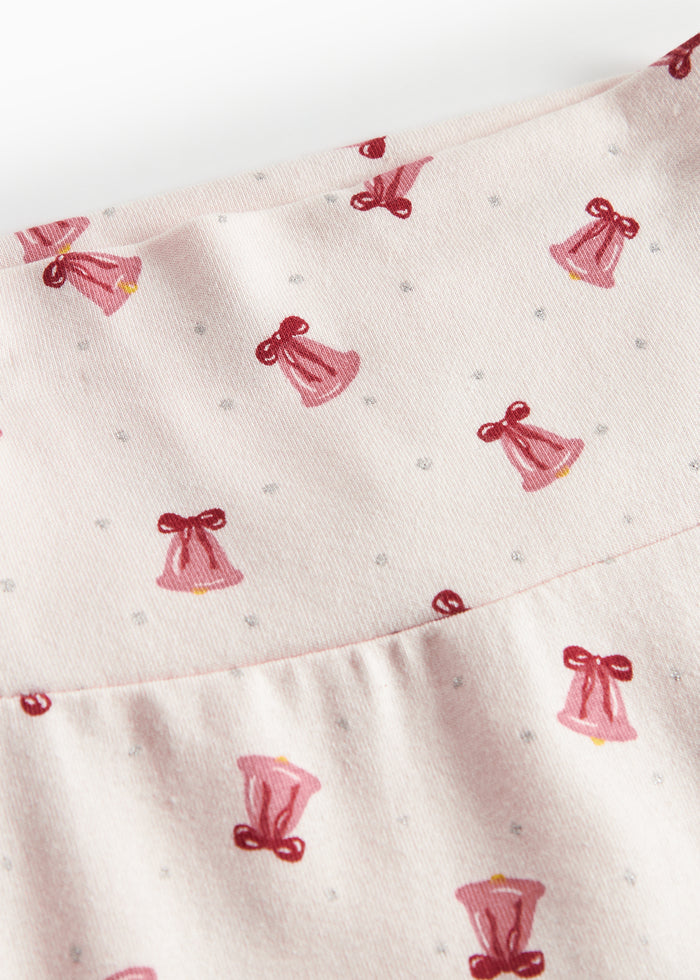Baby pants with red Christmas bell print and feet