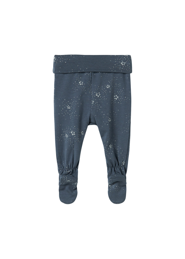 Dark blue baby pants with feet and star print