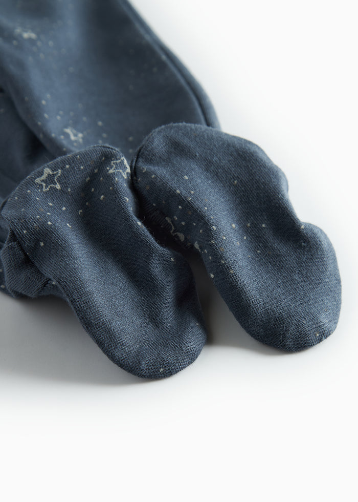 Dark blue baby pants with feet and star print