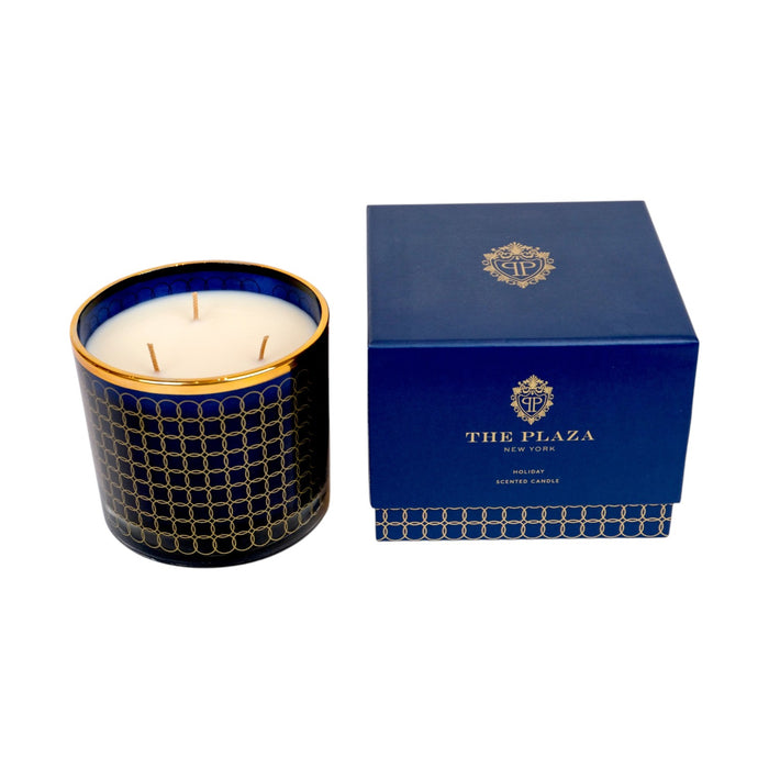 Plaza Hotel signature winter candle on white background