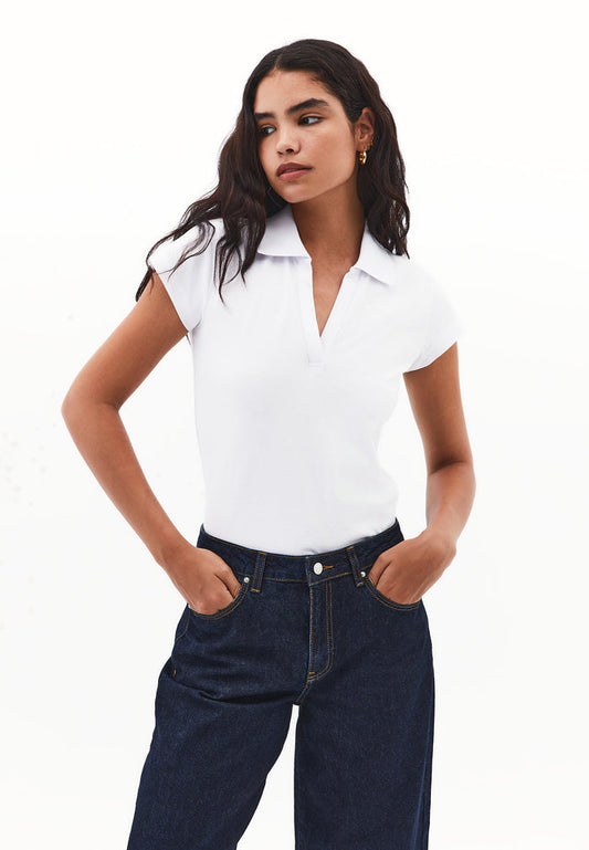 Polo Collar Short Sleeve Standard T-Shirt - WHITE