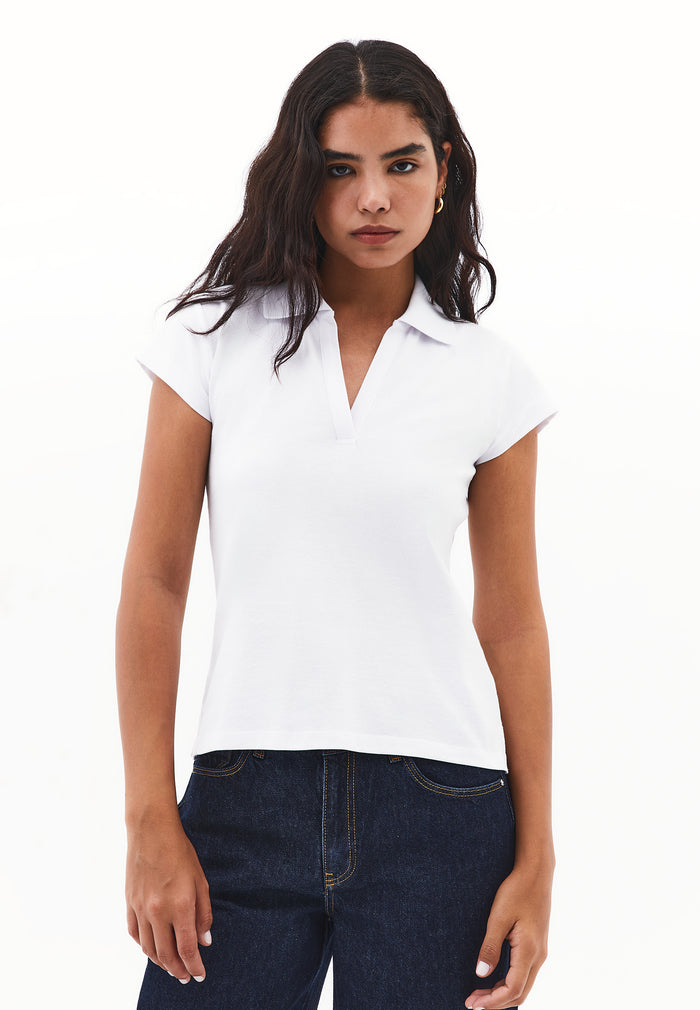 Polo Collar Short Sleeve Standard T-Shirt - WHITE