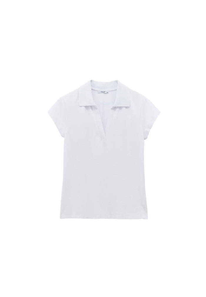 Polo Collar Short Sleeve Standard T-Shirt - WHITE