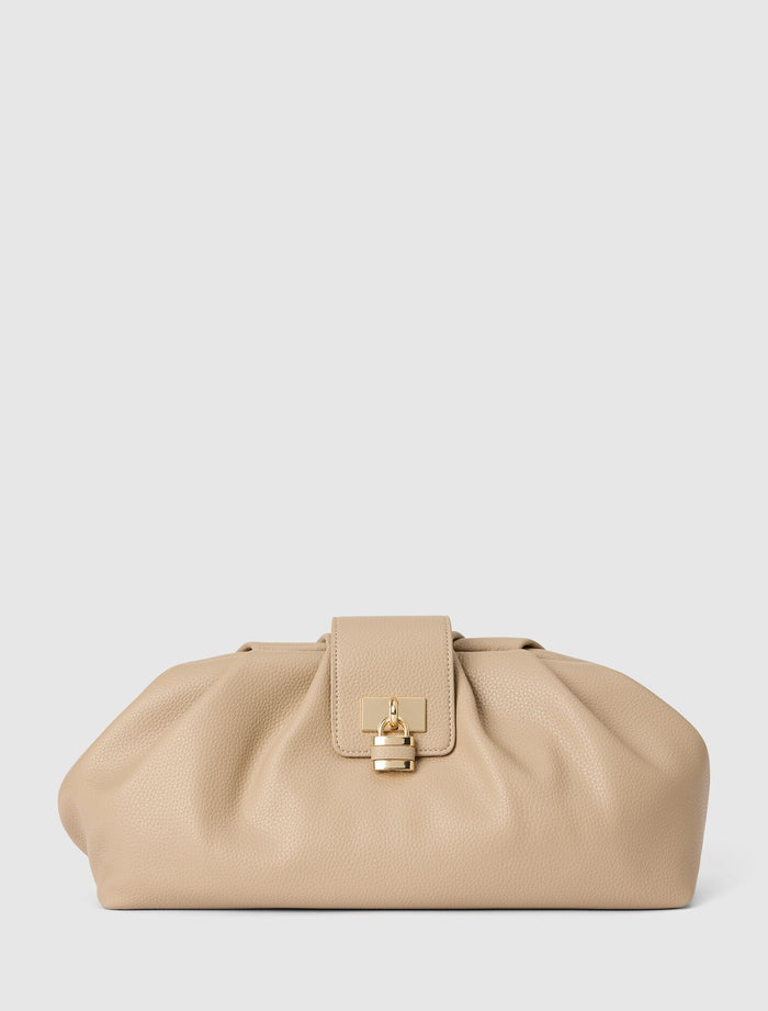 Portia Padlock Soft Clutch 0 Oatmeal Forever New