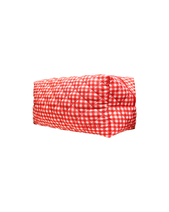 QUILTED TOILETRY BAG RED GINGHAM