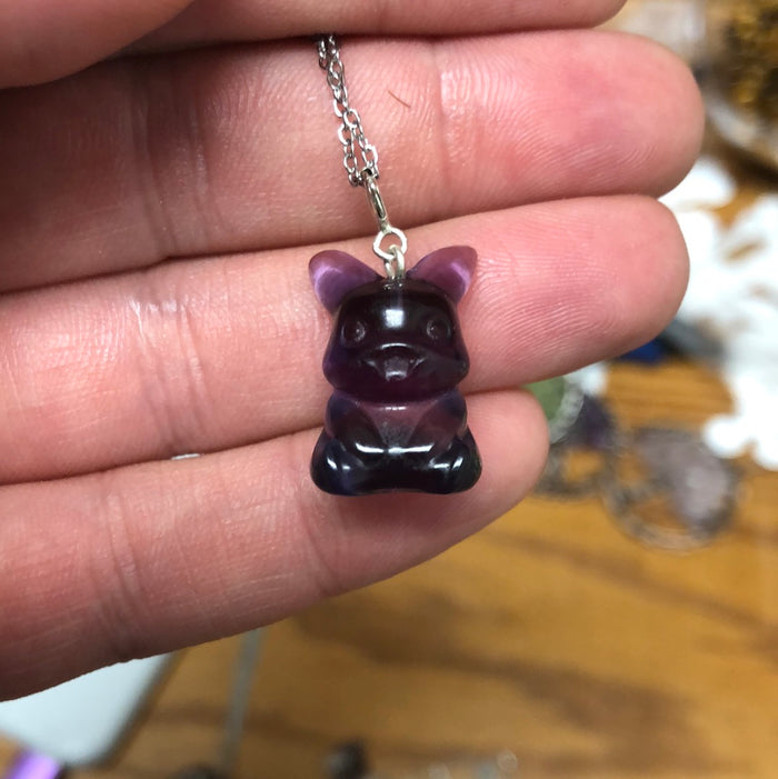 Rainbow Fluorite Pikachu Necklace