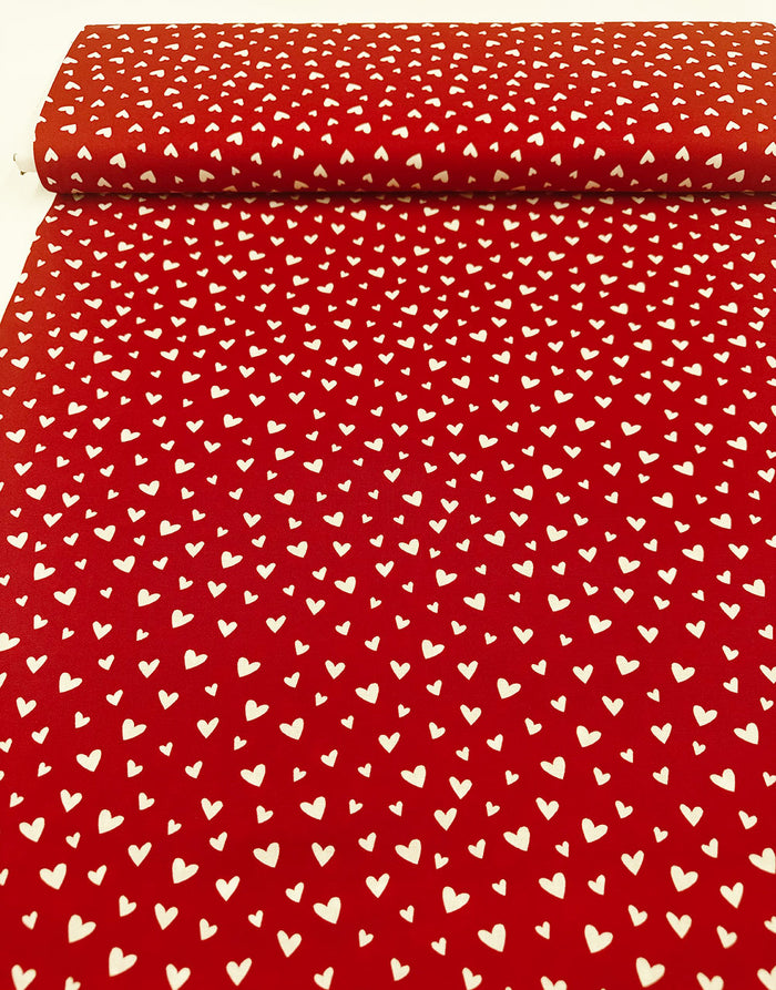Red Scattered Hearts Scandinavian Christmas Cotton Fabric
