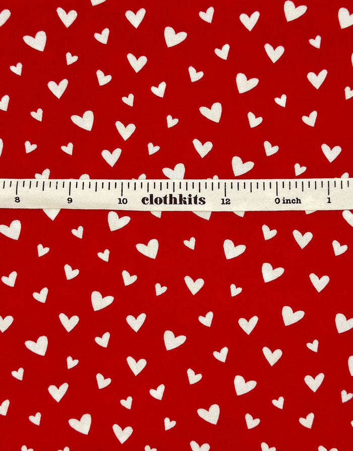 Red Scattered Hearts Scandinavian Christmas Cotton Fabric