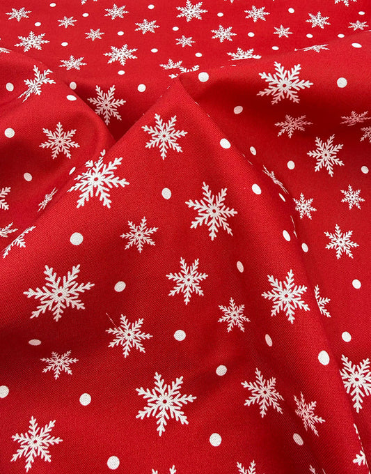 Red Snowflake Scandinavian Christmas Cotton Fabric