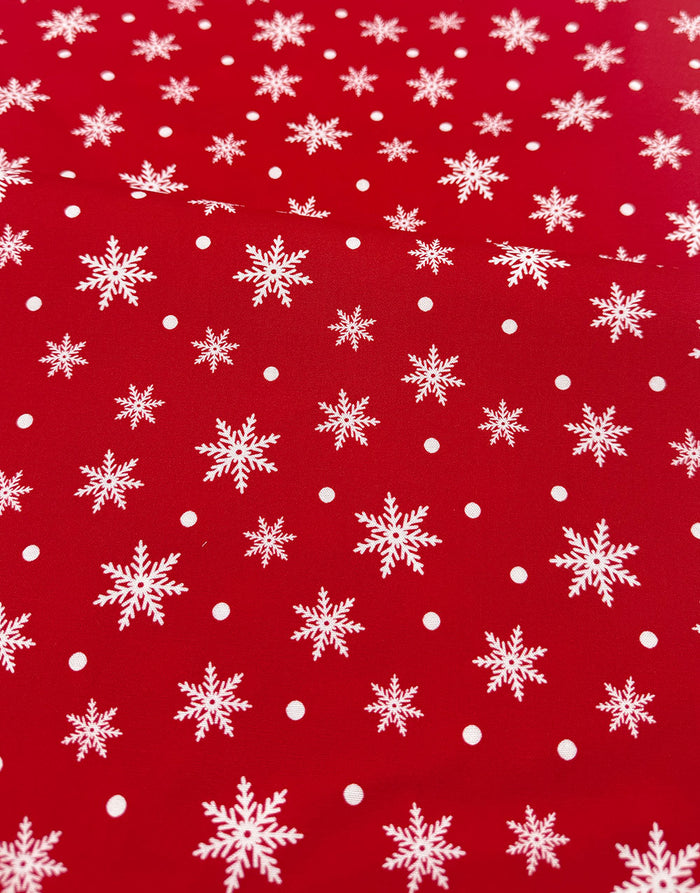 Red Snowflake Scandinavian Christmas Cotton Fabric