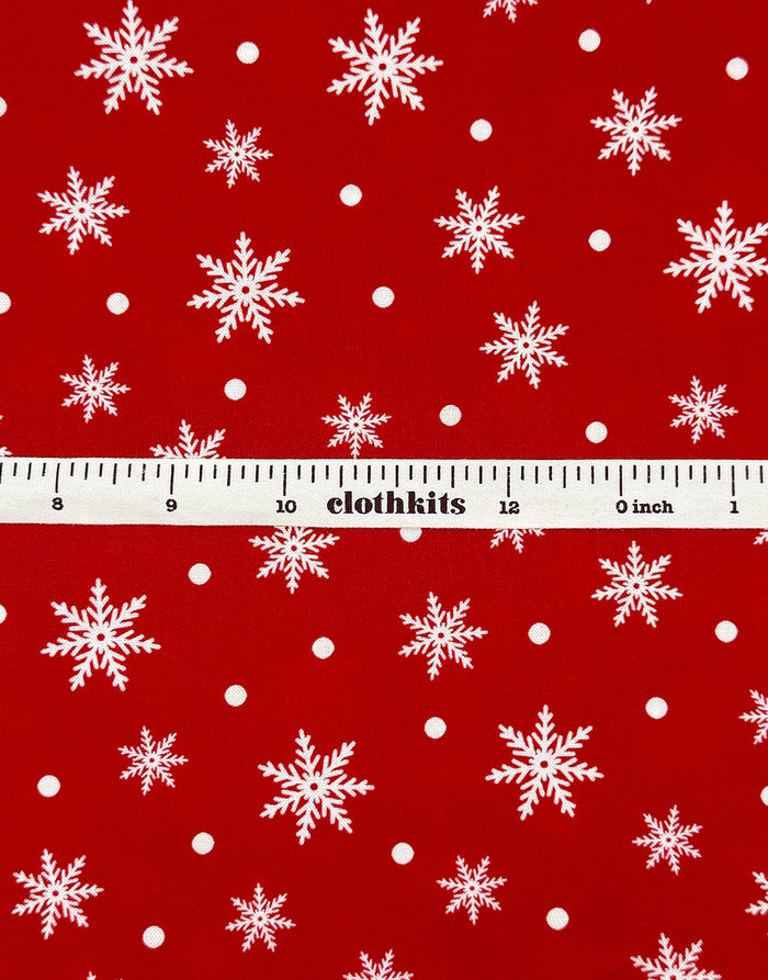 Red Snowflake Scandinavian Christmas Cotton Fabric