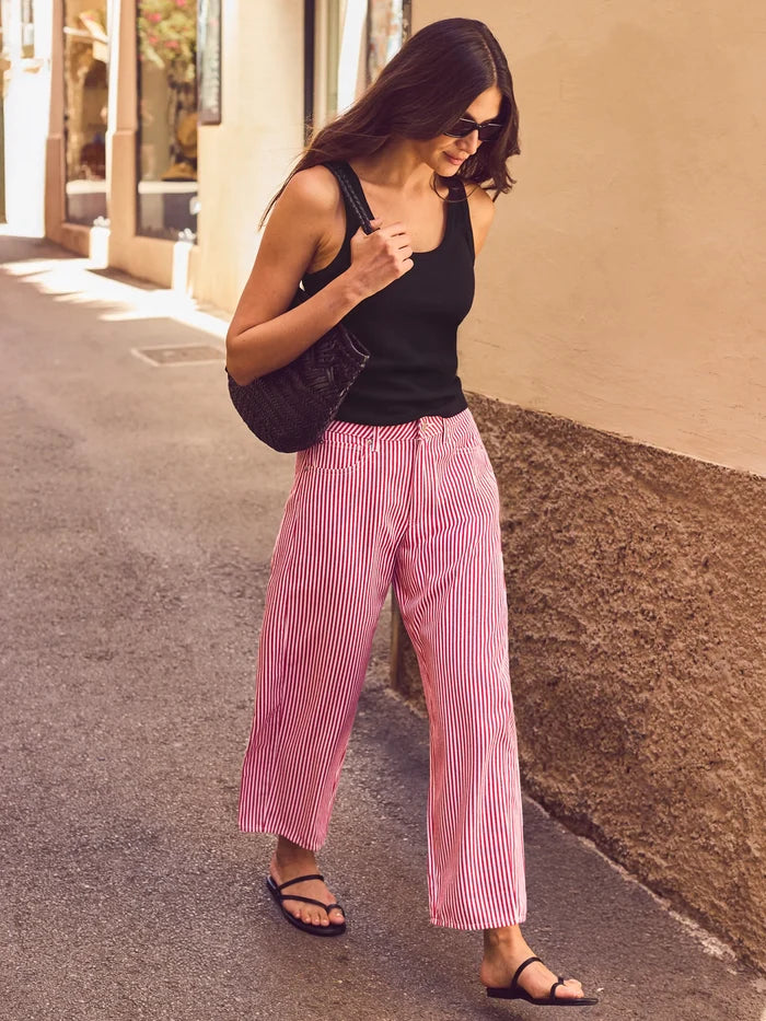 Red striped wide-leg trousers