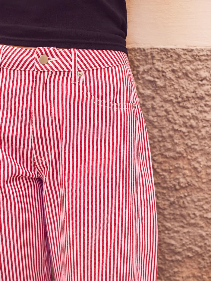 Red striped wide-leg trousers