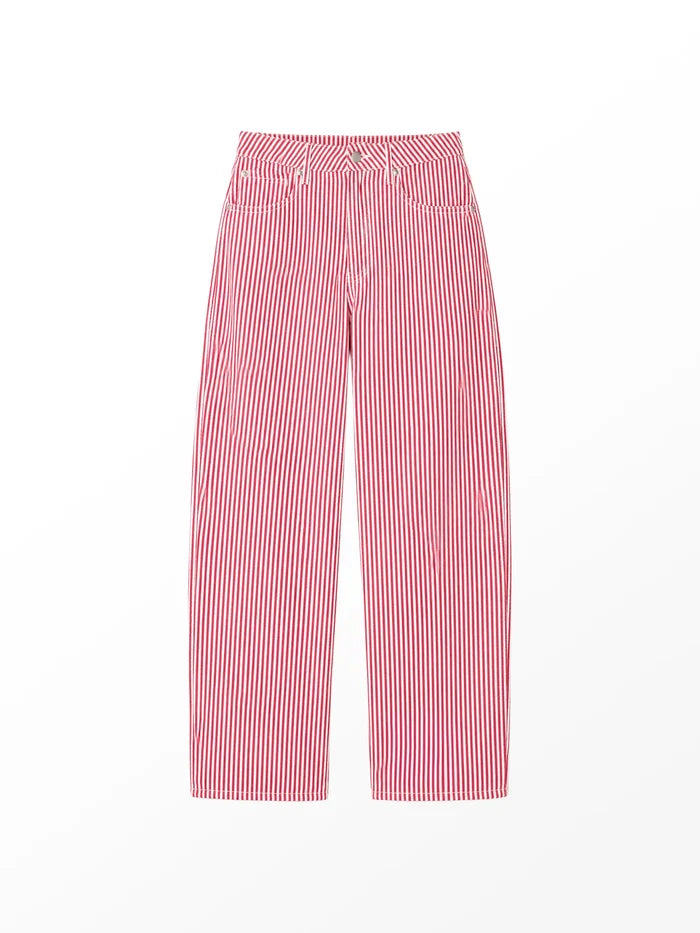 Red striped wide-leg trousers
