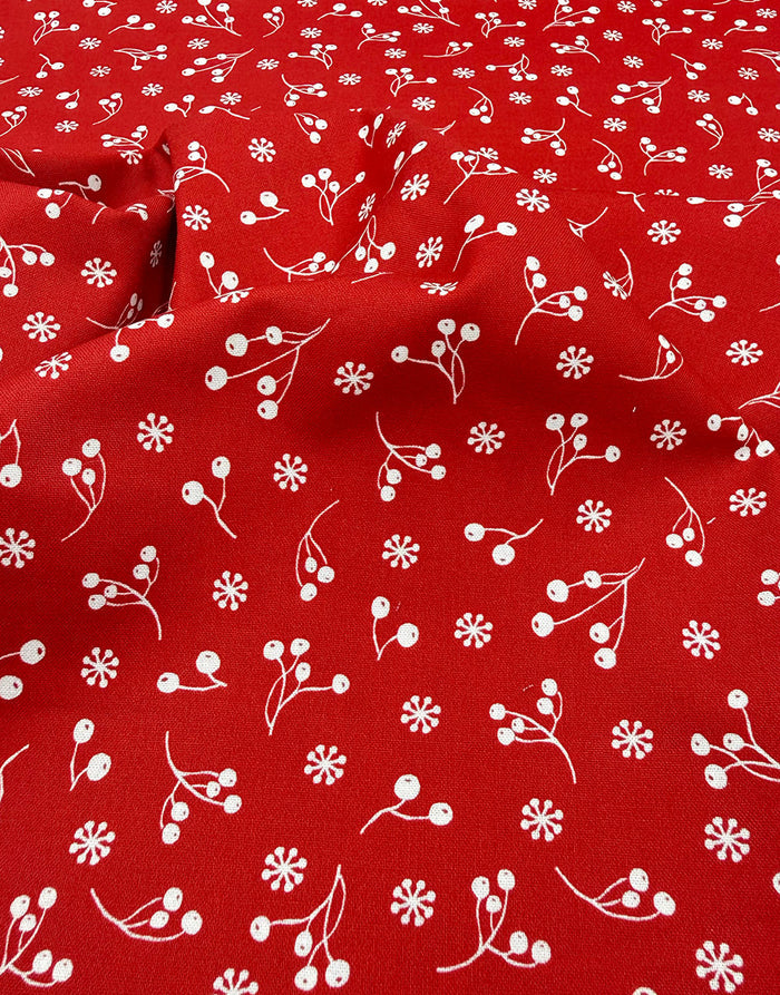 Red Winter Berries Scandinavian Christmas Cotton Fabric