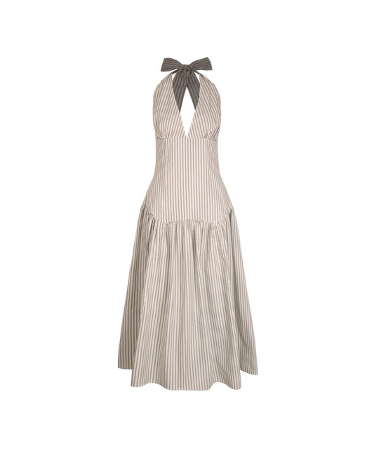 RELAXE HALTER DRESS OLIVE STRIPE