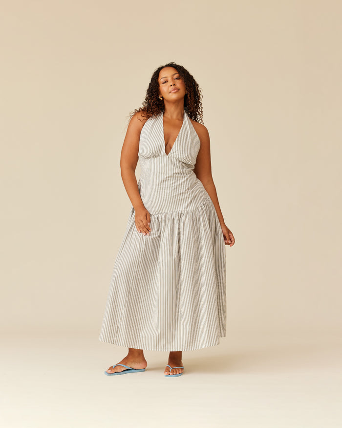 RELAXE HALTER DRESS OLIVE STRIPE