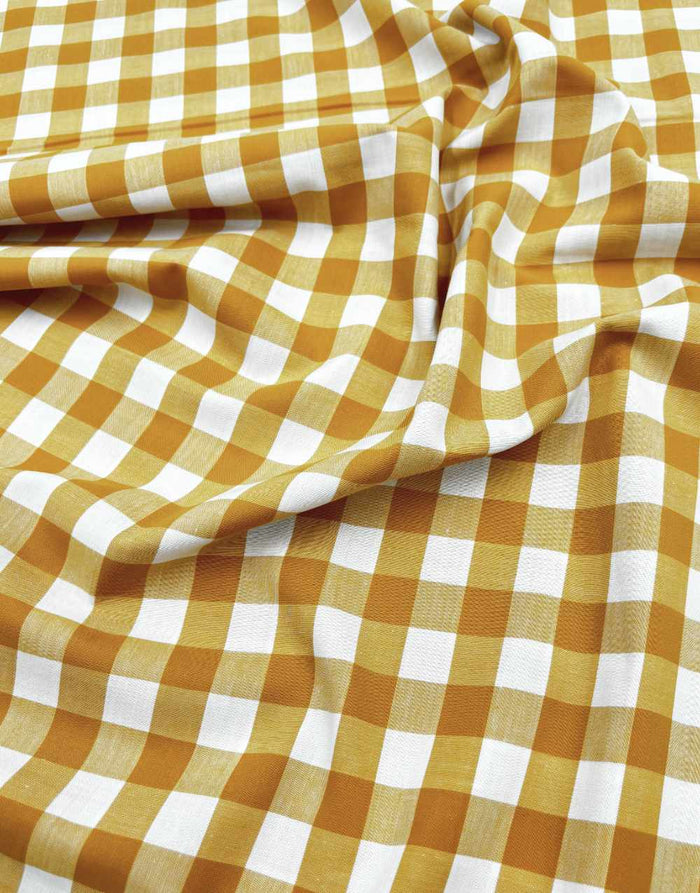 Remnant 1.3m - Large Ochre Yarn-Dyed Gingham Cotton Fabric
