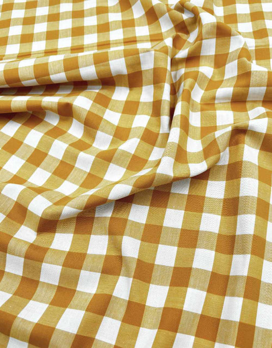 Remnant 1.3m - Large Ochre Yarn-Dyed Gingham Cotton Fabric
