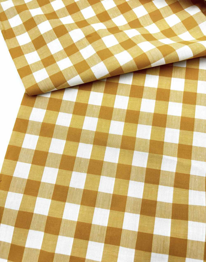 Remnant 1.3m - Large Ochre Yarn-Dyed Gingham Cotton Fabric
