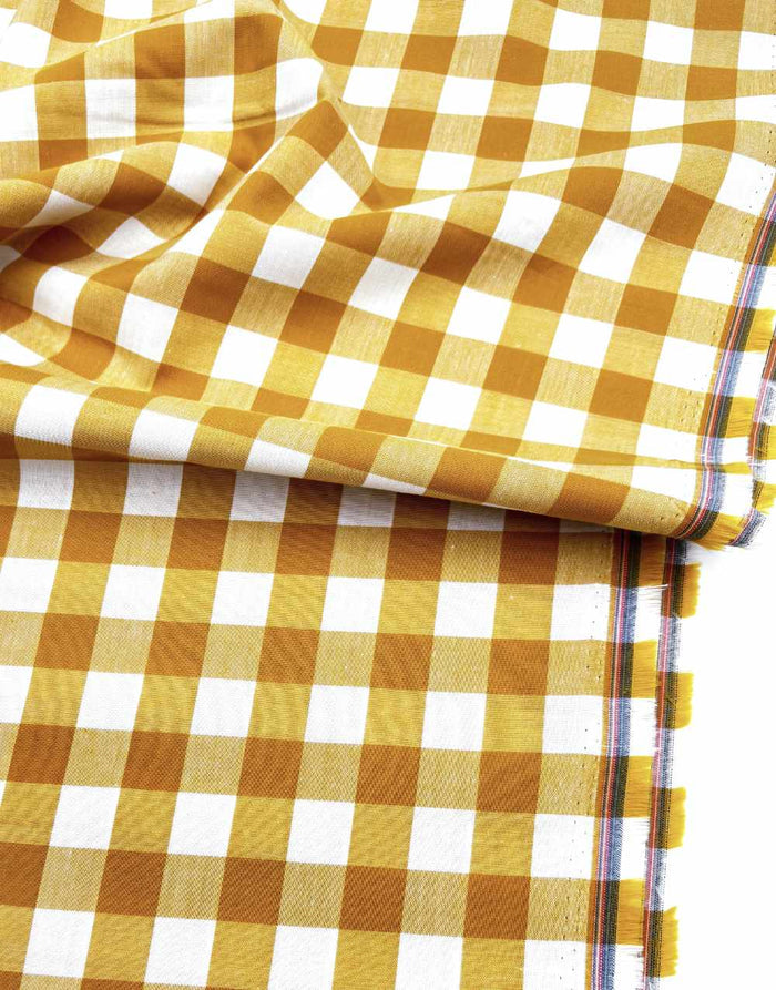 Remnant 1.3m - Large Ochre Yarn-Dyed Gingham Cotton Fabric
