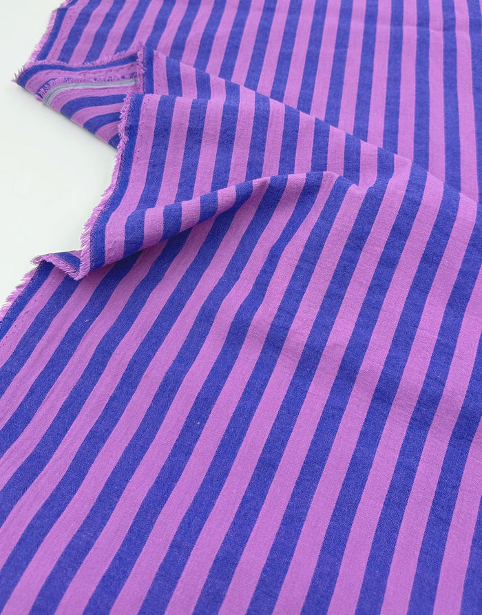 Remnant 35cnm - Berry Blue Stripe Cotton Yarn-Dyed Fabric