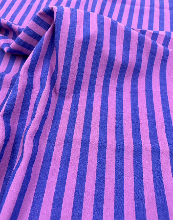 Remnant 35cnm - Berry Blue Stripe Cotton Yarn-Dyed Fabric