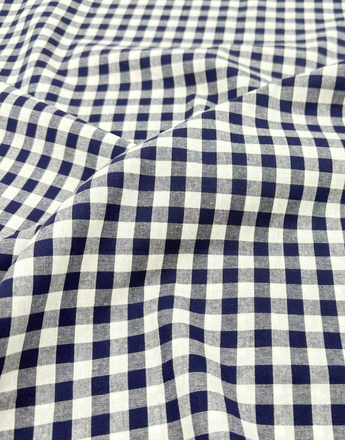 Remnant 45cm - Small Navy Yarn-Dyed Gingham Cotton Fabric