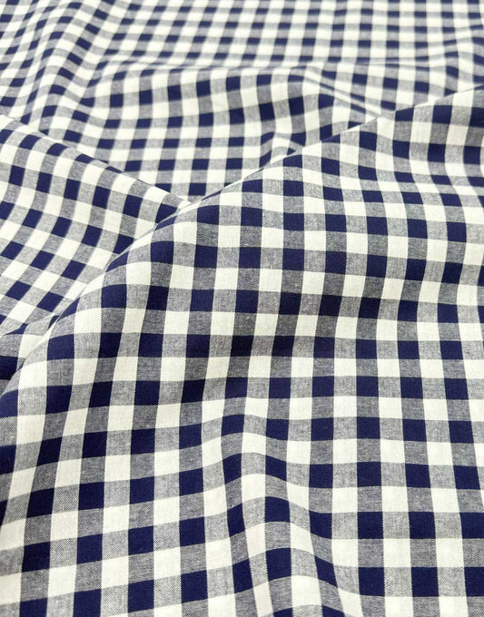 Remnant 45cm - Small Navy Yarn-Dyed Gingham Cotton Fabric