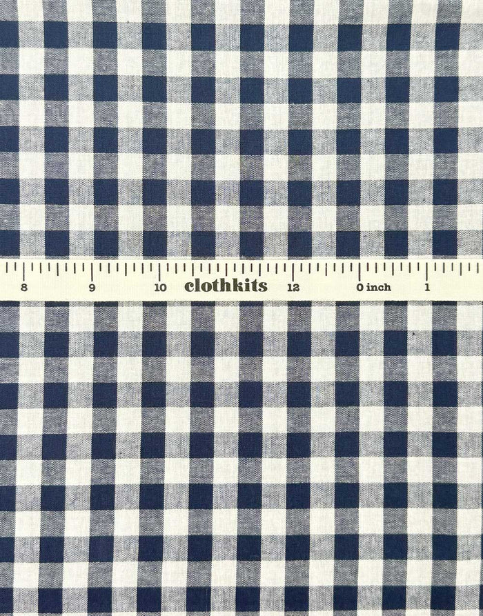Remnant 45cm - Small Navy Yarn-Dyed Gingham Cotton Fabric