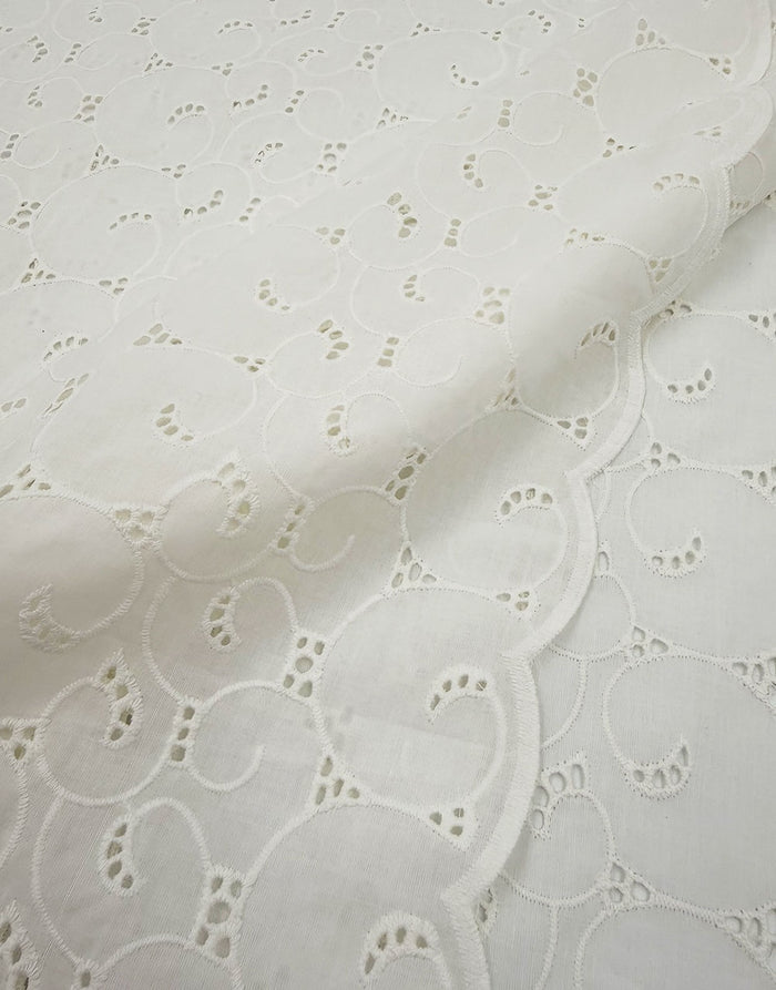 Remnant 50cm - White Swirl Embroidered Cotton Fabric