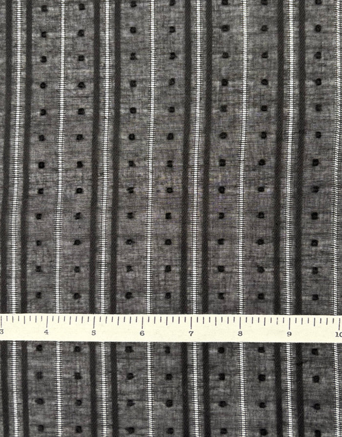 Remnant 85cm - Black Dobby Stripe Cotton Voile, Swiss Knot Fabric
